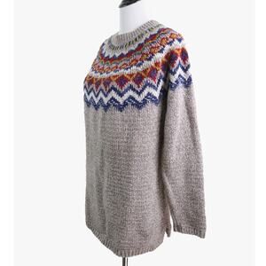 J Jill Size M Fair Isle Sweater Cotton Blend Pullover Light Brown